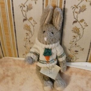 Gray Stuffed Bunny with Sweater